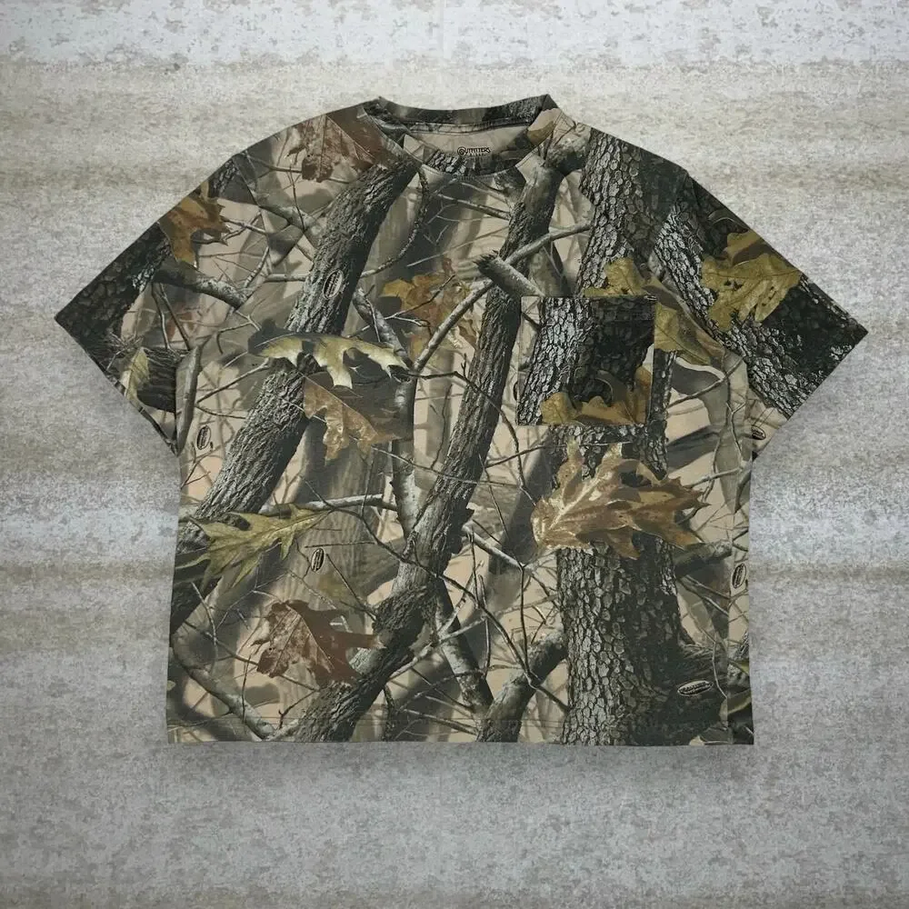 Vintage RealTree Hunting Camo Shirt Cotton Short Sleeve Woodland 90s